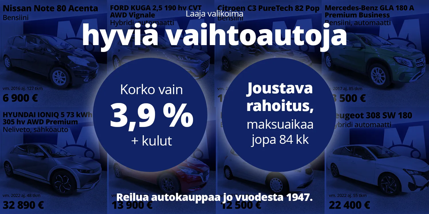 Vaihtoautoihin edullinen rahoitus 3,9 % + kulut  Mäkelän Auto, Järvenpää
